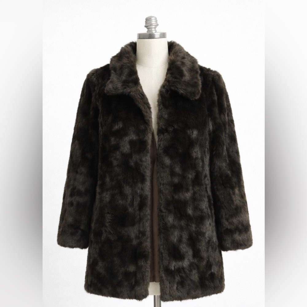 Fen-Nelli Elegant Faux Fur Coat Brown Vintage Winter Jacket Size 15/16